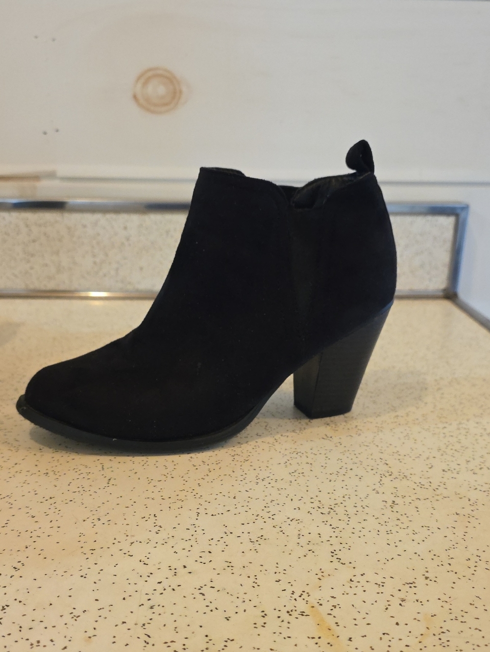 Pierre Dumas Women's Black Faux Suede‎ Ankle Bootie 3.25" Block Heel 8